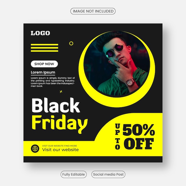 Banner quadrato di vendita del Black Friday, promozione sui social media, banner web pubblicitario di Instagram