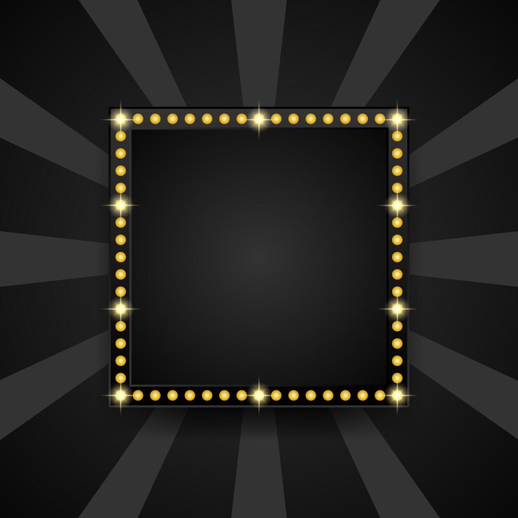 Banner quadrato vuoto con lampada e sfondo nero