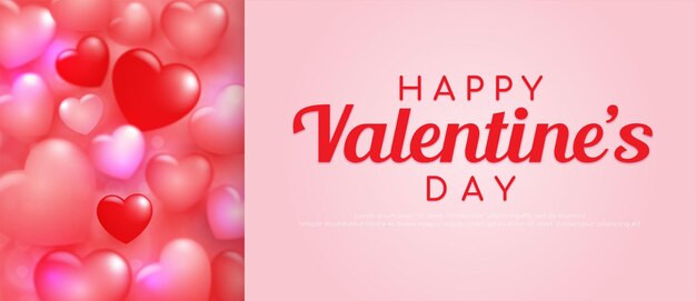 Banner realistico di San Valentino, illustrazione vettoriale di concetto di palloncino a forma di cuore