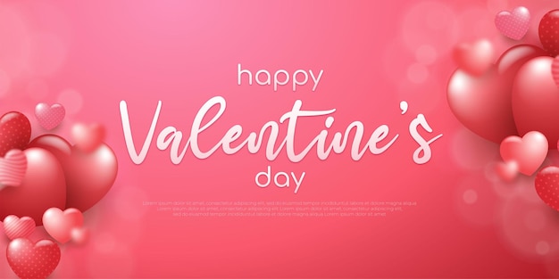 Banner realistico Modello di sfondo di San Valentino con cuori 3d