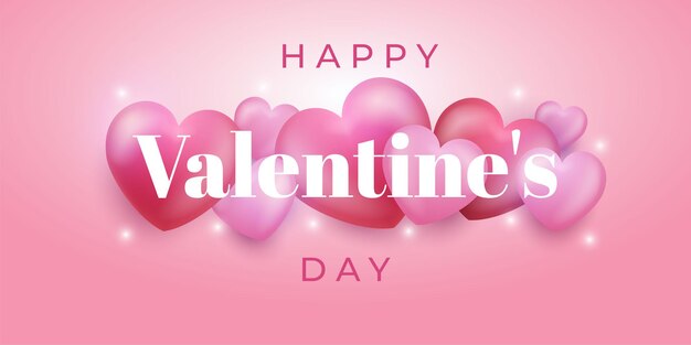 Banner realistico romantico giorno di San Valentino con decorazione volante di cuori 3d