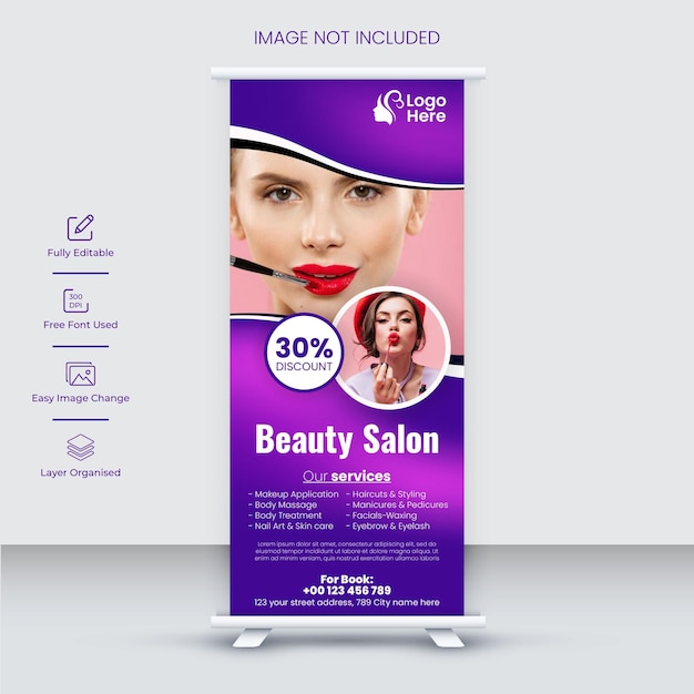 Banner roll up per salone di bellezza o modello di banner con stampa verticale