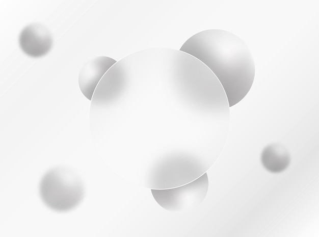 Banner rotondo in vetro trasparente sfere 3D color argento su sfondo grigio