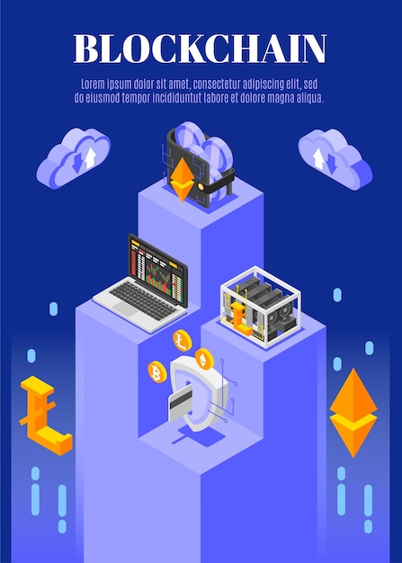 Banner verticale di blockchain isometrica