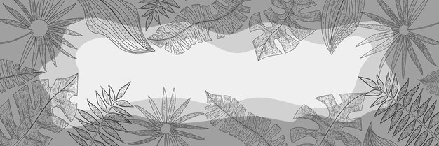 Banner vettoriale di foglie tropicali cornice floreale bianco nero
