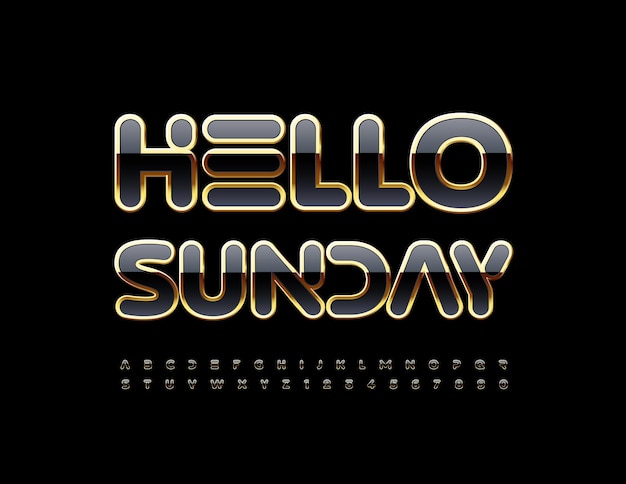 Banner vettoriale elegante Hello Sunday Chic carattere nero e dorato Lettere e numeri dell'alfabeto unici