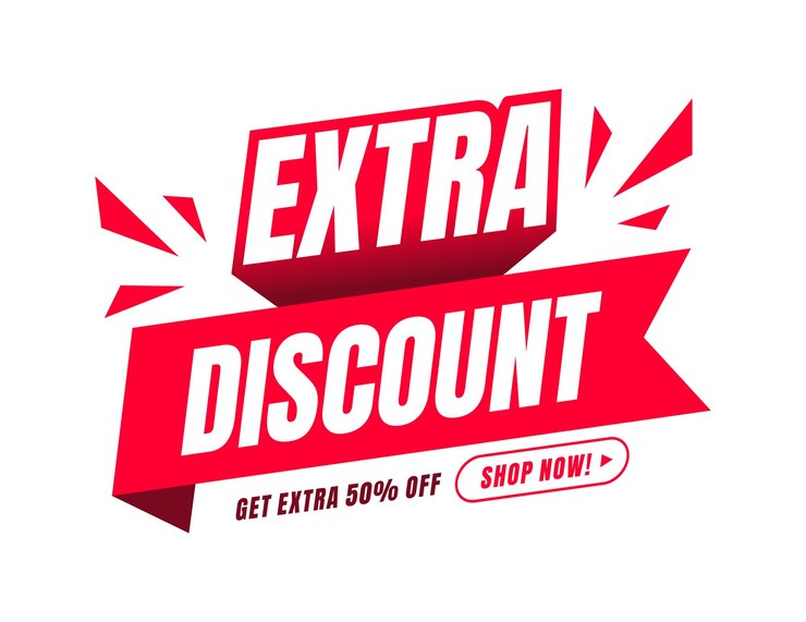 Vettore banner vettoriale minimalist extra discount con nastro e effetto di estrusione per l'etichetta dei social media