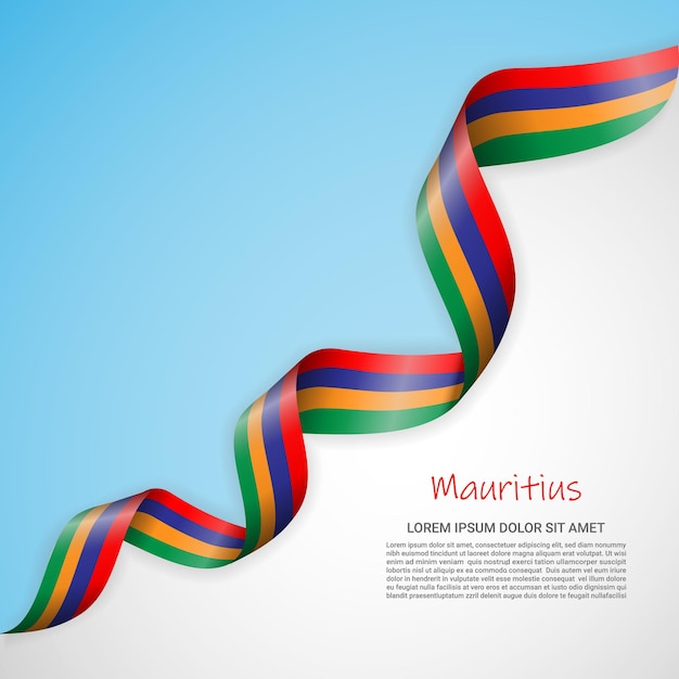 Banner vettoriale nei colori bianco e blu e nastro sventolante con bandiera di Mauritius per opuscoli, logo