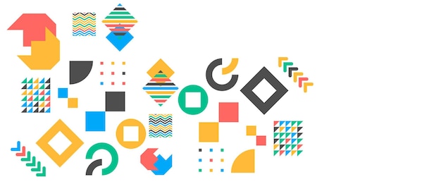 Banner vettoriali astratti colorati con forme geometriche di Memphis Per lo sfondo del banner copertina poster carta da parati presentazione certificato di sfondo