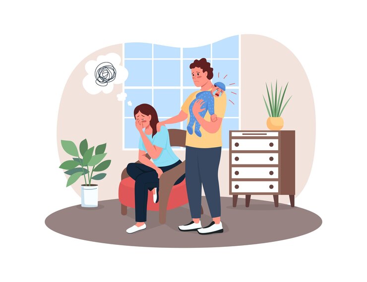 Vettore banner web 2d depressione post-partum