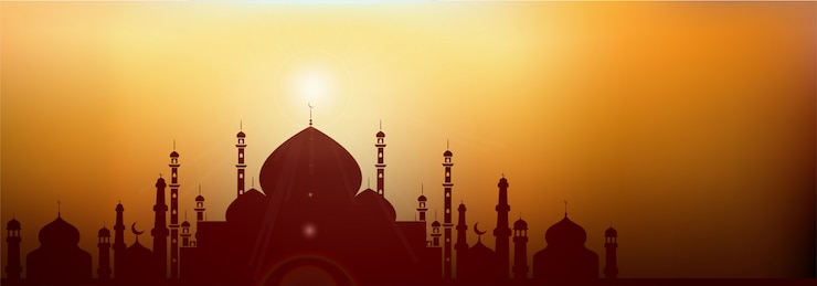 Vettore banner web con silhouette della moschea