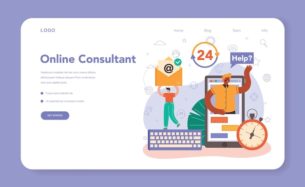 Banner web del servizio di consulenza online o idea della pagina di destinazione della strategia