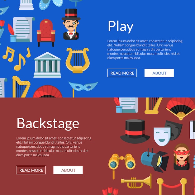banner web icone di teatro piatto