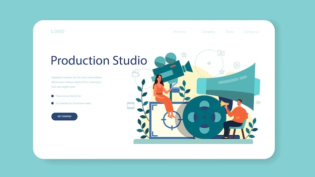 Banner web o pagina di destinazione del produttore. Produzione di film e musica. Idea di persone creative e professione. Attrezzatura da studio.