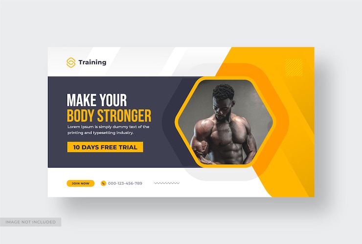 Vettore banner web palestra fitness e modello modificabile per la progettazione di miniature di youtube
