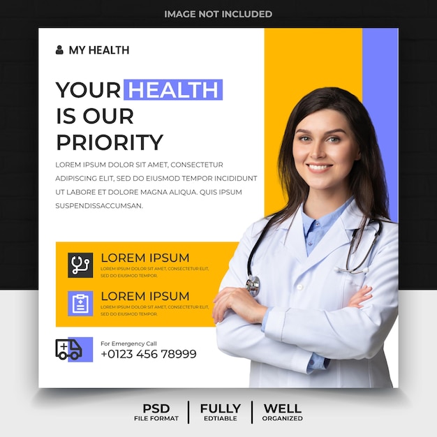 Banner web per consulenti sanitari o volantino quadrato per modello di post sui social media