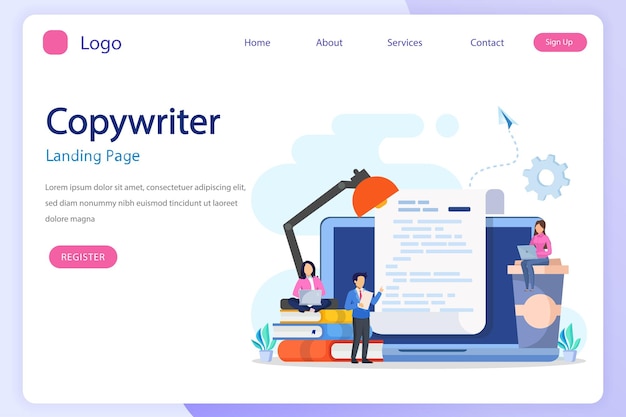 Banner web per copywriter o set di pagine di destinazione Idea di scrittura di testi Vettore piatto