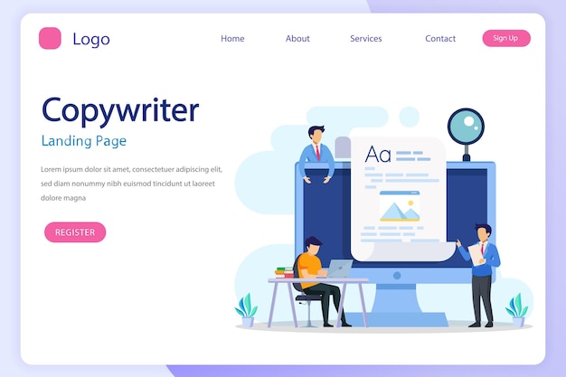 Banner web per copywriter o set di pagine di destinazione Idea di scrittura di testi Vettore piatto