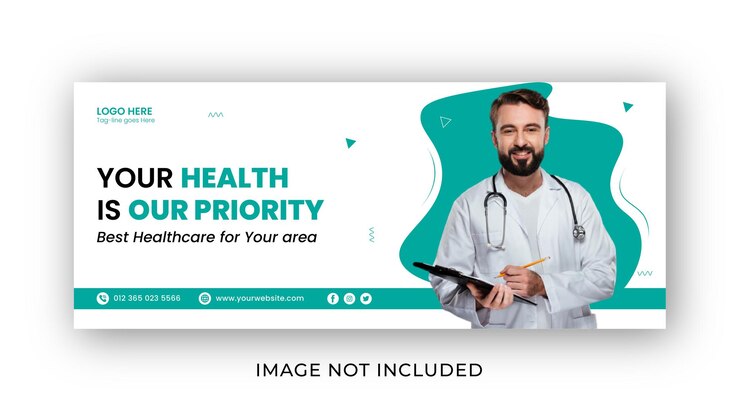 Banner web per l'assistenza sanitaria e modello di copertina di Facebook dell'ospedale o modello di copertina dei social media