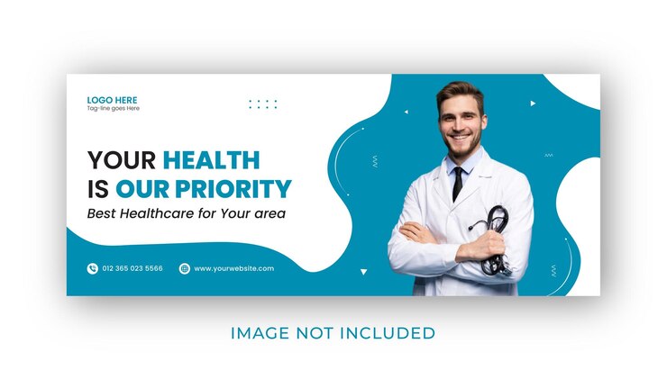 Banner web per l'assistenza sanitaria e modello di copertina di Facebook dell'ospedale o modello di copertina dei social media