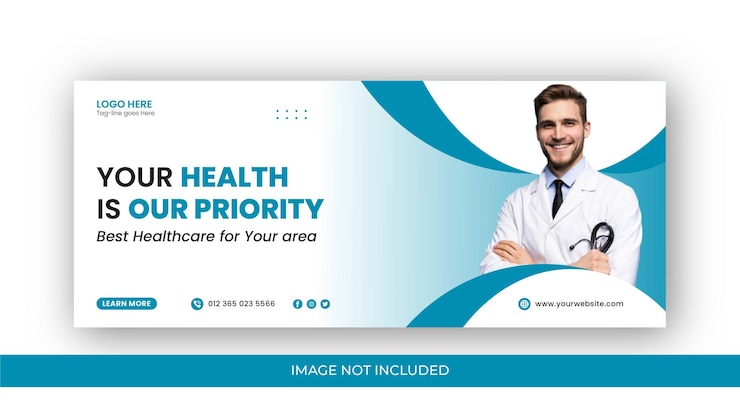 Banner web per l'assistenza sanitaria e modello di copertina di Facebook dell'ospedale o modello di copertina dei social media