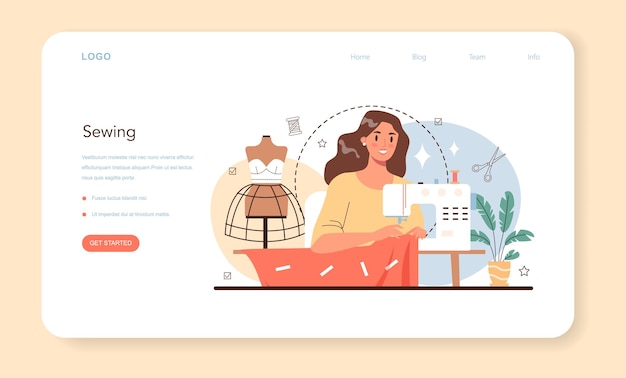 Banner web stilista o pagina di destinazione per cucire su misura professionale