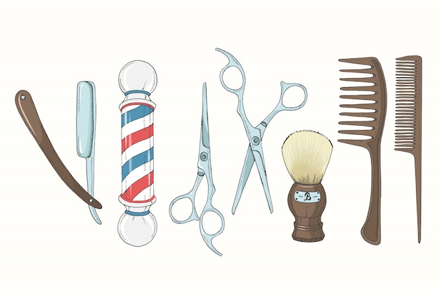 Barber Shop disegnato a mano d'annata messo nello stile di schizzo.