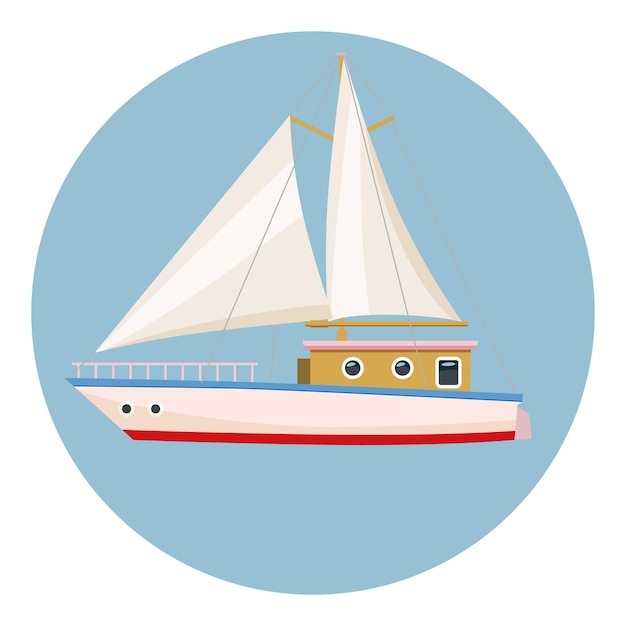 Barca di velocità con icona di vela Illustrazione a fumetto di una barca con icona vettoriale di vela per il web design