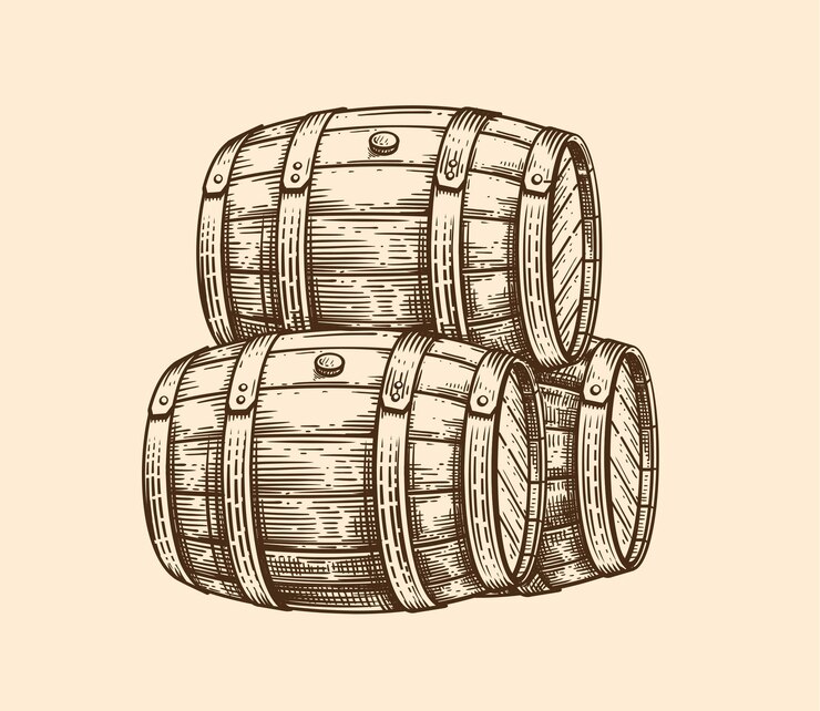 Vettore barile di birra vino incisione.