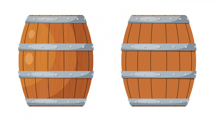barile di legno. Botte di vino in legno nello stile di un vettore di cartone animato