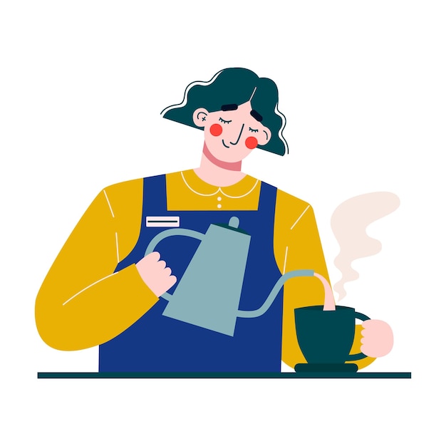 Barista donna che prepara caffè o tè. Barista femminile.
