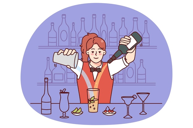 Barman donna che preparano cocktail al bar