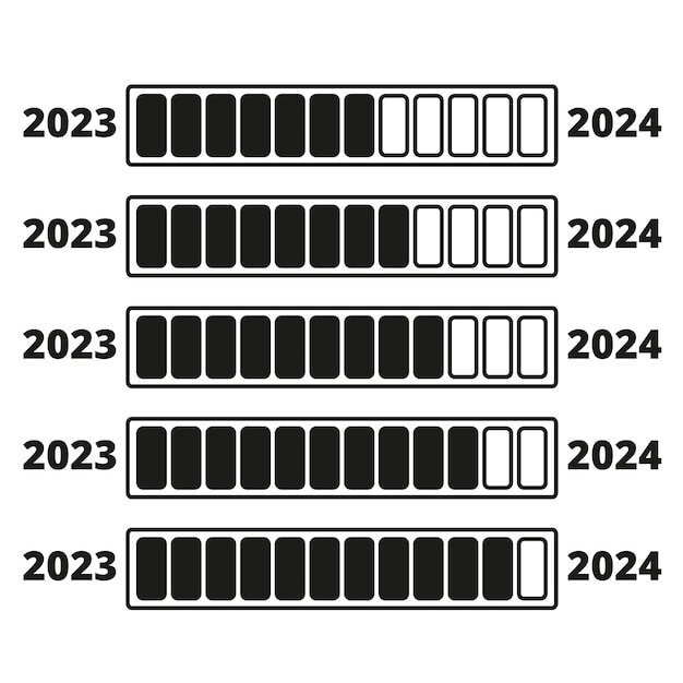 Barra di progresso per l'arrivo del nuovo anno del 2024 su uno sfondo bianco