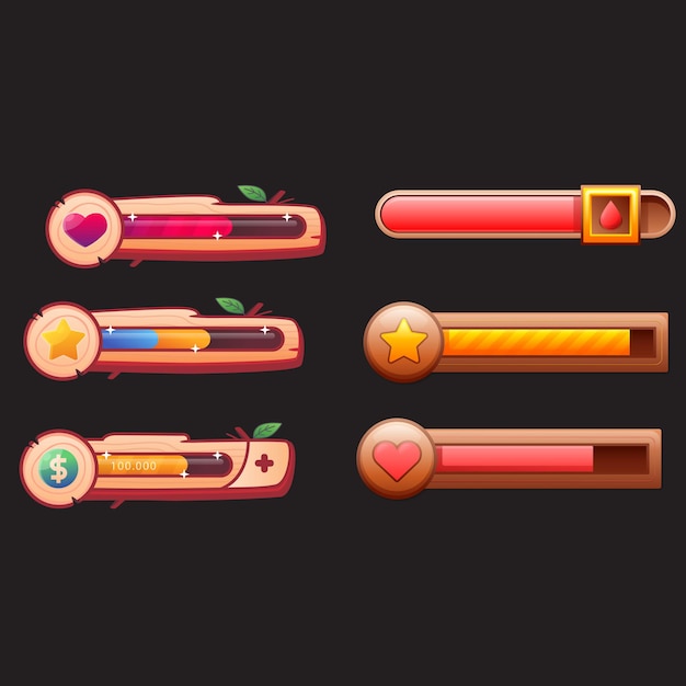 Barri di esperienza di gioco arcade a 8 pixel e livelli di energia elementi di interfaccia UI vettoriale Video arcade