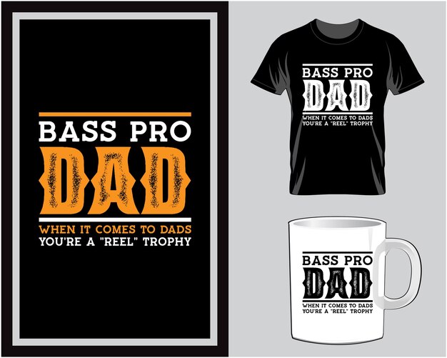 Bass pro papà T-shirt e tazza per la festa del papà vettore di design