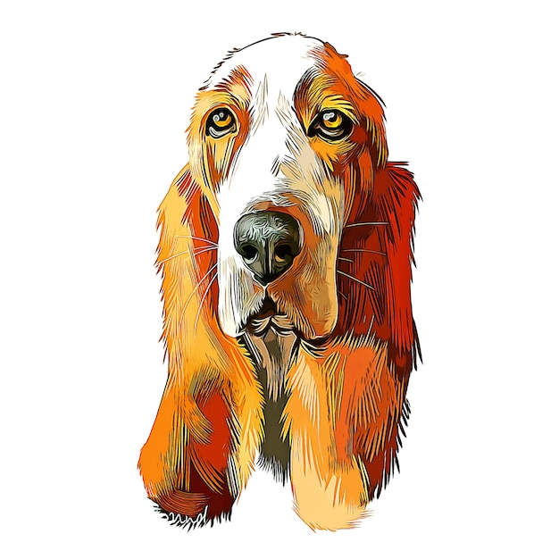 Basset Hound cane razza acquerello schizzo disegnato a mano vernice illustrazione