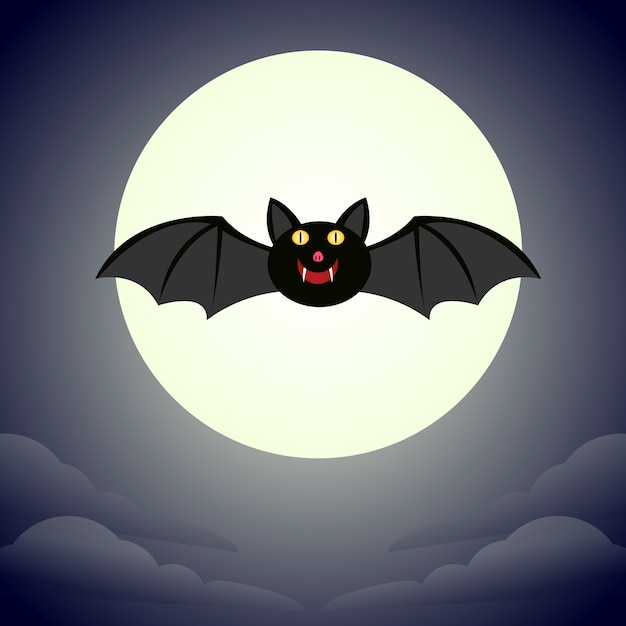 Bat cartoon illustrazione. Luna di Halloween.