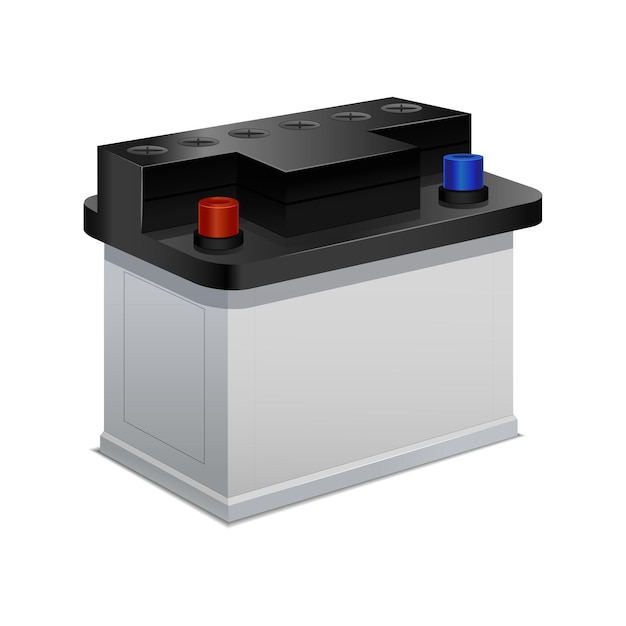 Batteria di auto isolata su uno sfondo bianco Visualizzazione isometrica 3D per Web e App Illustrazione vettoriale dell'accumulatore