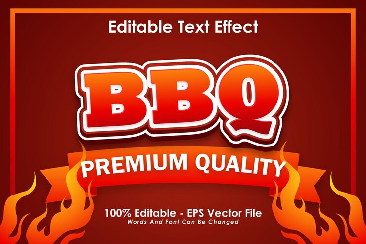 Bbq qualità premium effetto testo modificabile 3 dimensioni in rilievo stile cartone animato