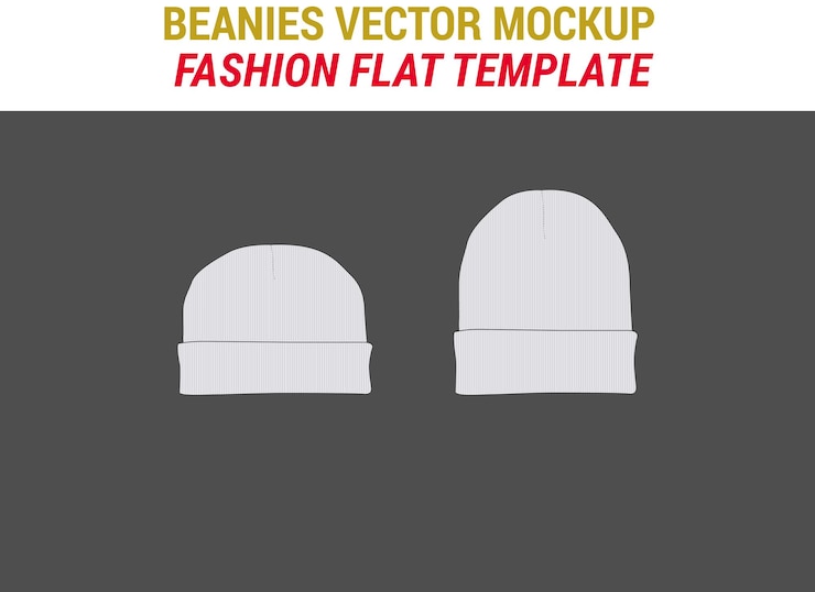 Vettore beanie hats mockup template knit cap vector illustration set beanies fashion flat illustration (set di illustrazioni vettoriali per cappelli a maglia)