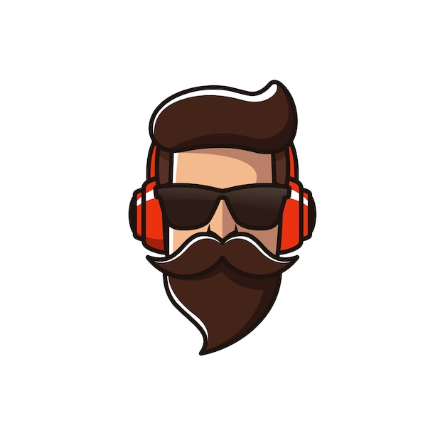 Beard Man With Headphone Logo Template