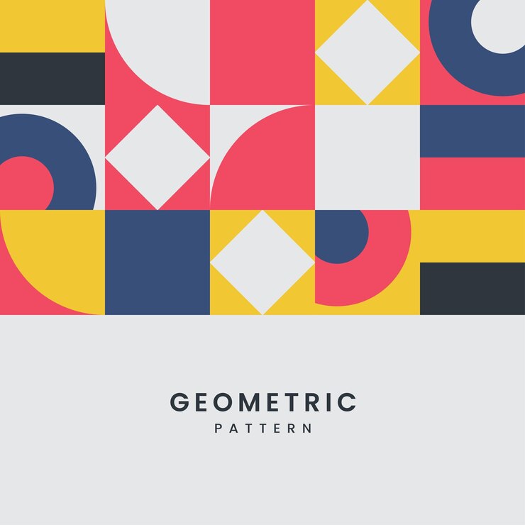 Vettore bel motivo geometrico e disegno vettoriale astratto texture con testo giallo bianco blu scuro forme