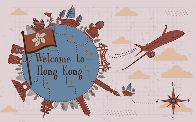 Bel poster di viaggio di Hong Kong su carta da lettere