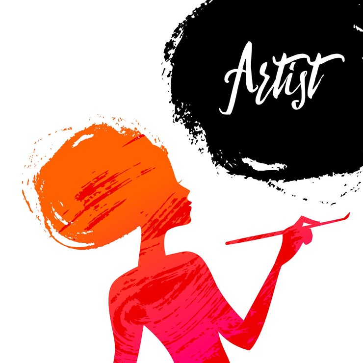 Vettore bella artista ragazza silhouette splash paint design illustrazione vettoriale