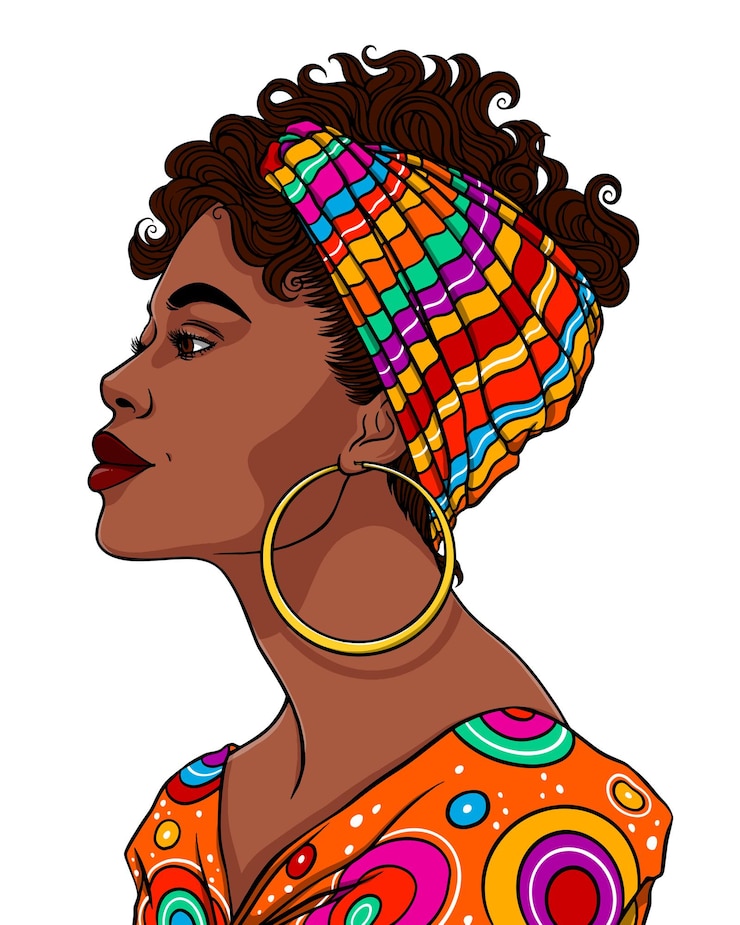 Vettore bella donna africana ritratto in colori vivaci vestiti con motivi tribali illustrazione vettoriale