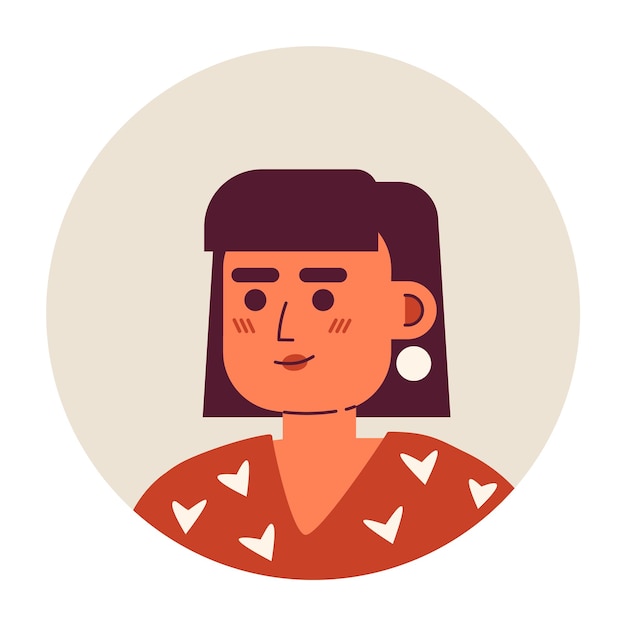 Bella donna caucasica alla moda, testa di personaggio vettoriale semi piatta, taglio di capelli Bob con frangia, icona di avatar di cartone animato modificabile, emozione del viso, illustrazione spot colorata per l'animazione di progettazione grafica web