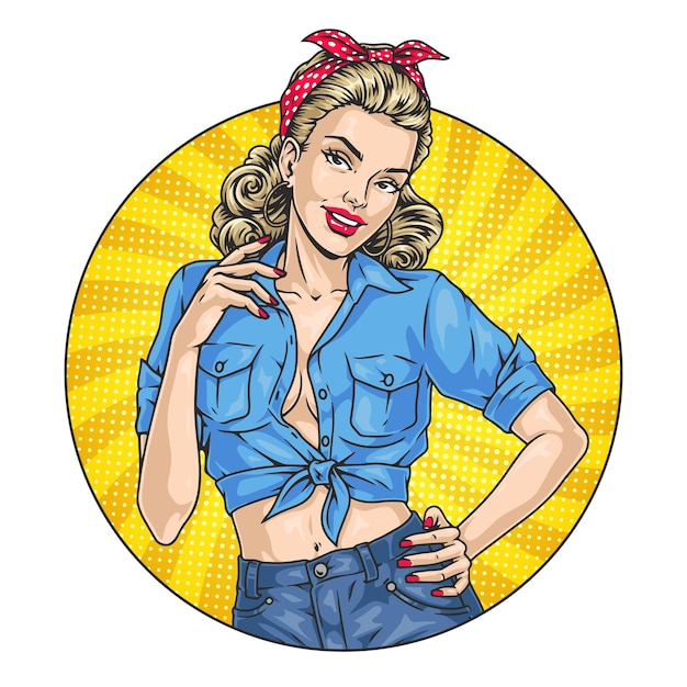 Bella donna colorato adesivo vintage