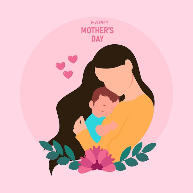Bella donna con il suo bambino che allatta illustrato