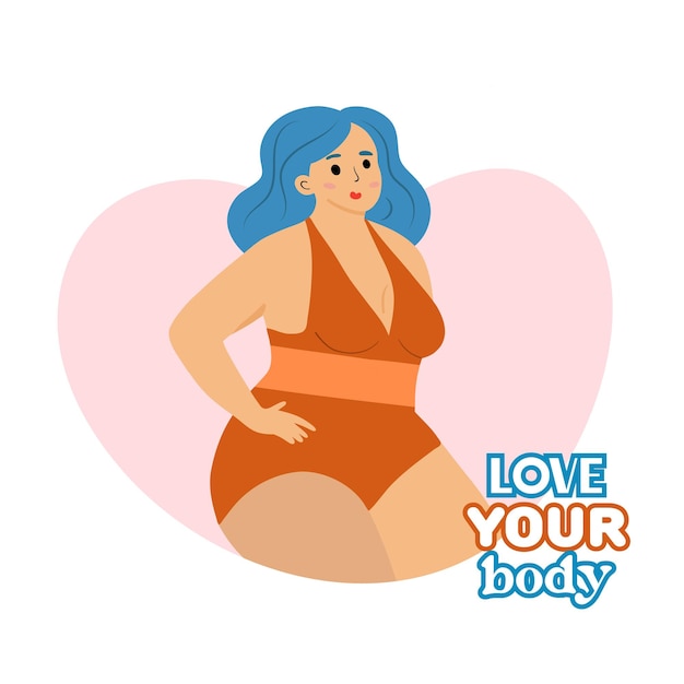 Bella donna in bikini che posa Corpo positivo e ama il tuo corpo