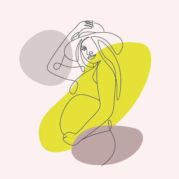 Bella donna incinta in stile minimal line art